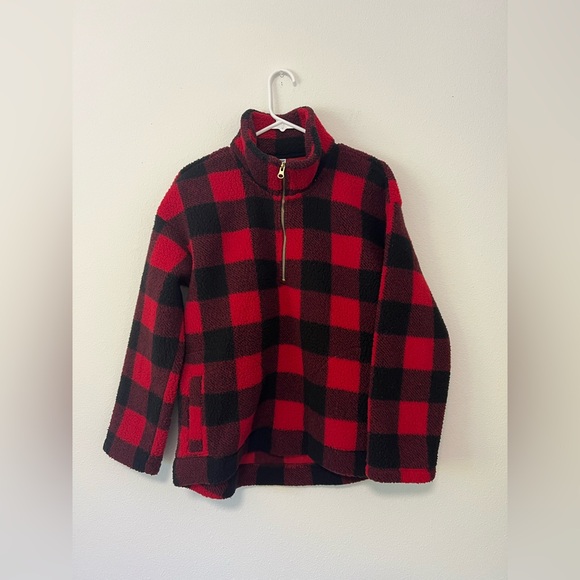 Old Navy Plaid 1/4 Zip Sherpa Pullover - Picture 2 of 9